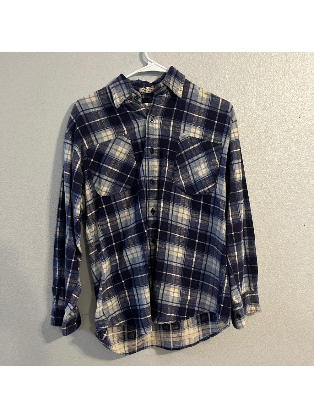 Vintage Dry Goods Saugatuck Flannel Shirt Mens S Blue Plaid 100% Cotton 90s